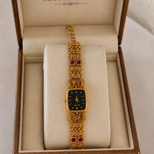 Traditional Ethnic Fashion Watch with Black Dial & Ruby Stone For Women and Girls