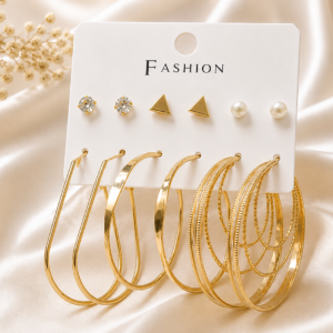 Gold-Tone 6 Pair Stud & Hoop Earrings Combo Set for Women & Girls