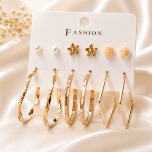 Gold-Tone 6 Pair Stud & Hoop Earrings Combo Set for Women & Girls
