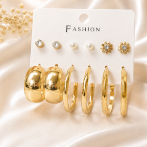 Gold-Tone 6 Pair Stud & Hoop Earrings Combo Set for Women & Girls
