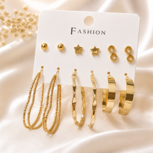 Gold-Tone 6 Pair Stud & Hoop Earrings Combo Set for Women & Girls