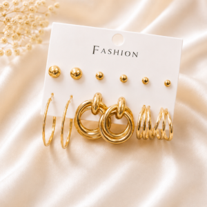 Gold-Tone 6 Pair Stud & Hoop Earrings Combo Set for Women & Girls