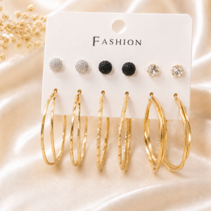 Gold-Tone 6 Pair Stud & Hoop Earrings Combo Set for Women & Girls