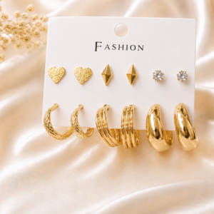 Gold-Tone 6 Pair Stud & Hoop Earrings Combo Set for Women & Girls