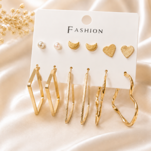 Gold-Tone 6 Pair Stud & Hoop Earrings Combo Set for Women & Girls