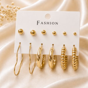 Gold-Tone 6 Pair Stud & Hoop Earrings Combo Set for Women & Girls