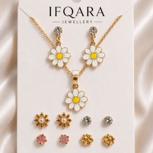 Gold-Tone Flower Design Combo Necklace With Stud Earrings For Women and Girls