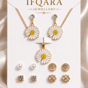 Gold-Tone Flower Design Combo Necklace With Stud Earrings For Women and Girls
