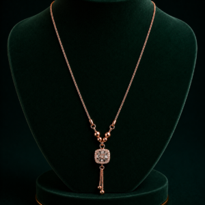 Rose Gold Square Crystal Pendant Necklace for Women and Girls