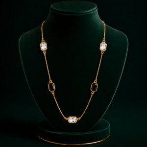 Gold-Plated Daily Wear Black and White Square Chain Necklace for Women & Girls.