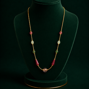 Gold Plated Multicolor Crystal Beaded Necklace For Women & Girls