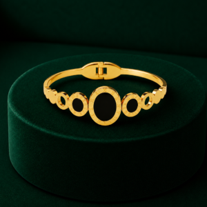 Gold-Plated Black Oval Kada Bracelet for Women & Girls