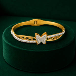 Gold-Plated Butterfly Crystal Kada Bracelet for Women & Girls