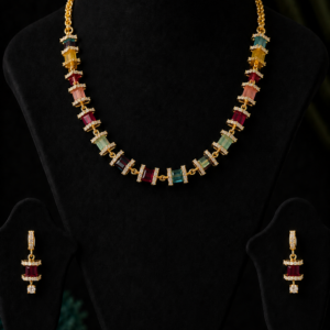 Multicolor Crystal Necklace Set with Matching Earrings for Women & Girls