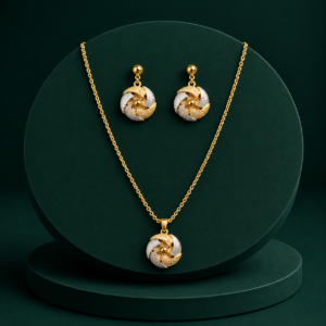 Floral Round Pendant Necklace Set with Matching Drop Earrings for Women & Girls