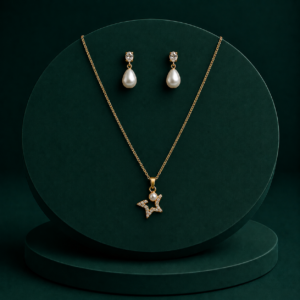 Gold-Plated Star Pearl Pendant Necklace Set with Drop Earrings for Women & Girls