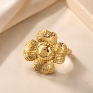 Golden Flower Adjustable Ring for Women and Girls