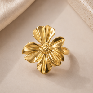 Golden Flower Adjustable Ring for Women and Girls