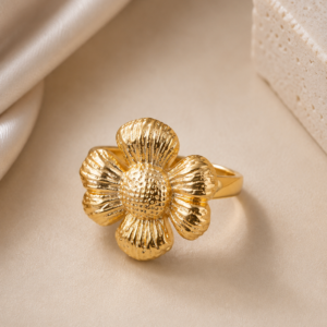 Golden Flower Adjustable Ring for Women and Girls