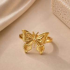 Golden Butterfly Adjustable Ring for Women and Girls