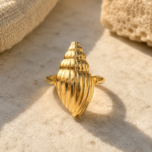 Golden Sea Shell Adjustable Ring for Women and Girls