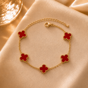 Gold Plated Red Clover Bracelet for Women & Girls