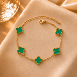Gold Plated Green Clover Bracelet for Women & Girls