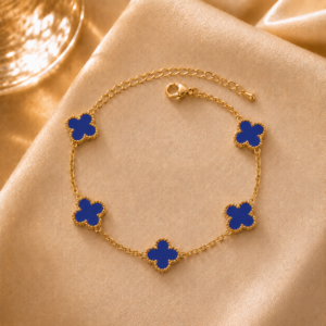 Gold Plated Blue Clover Bracelet for Women & Girls