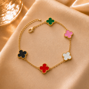 Gold Plated Multicolor Clover Bracelet for Women & Girls