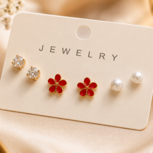 3 Pair Stud Set For Women and Girls