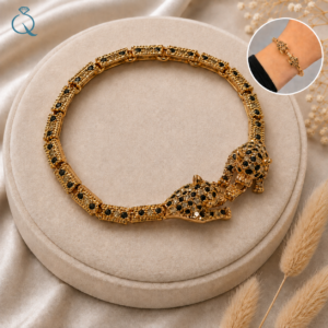 Elegant Gold-Tone Black Stone Designer Bracelet for Women and Girls