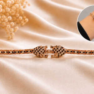 Elegant Gold-Tone Black Stone Designer Bracelet for Women and Girls