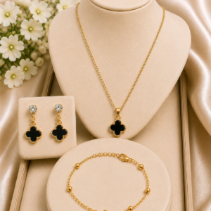 Clover Pendant Necklace, Earrings & Bracelet Jewelry Set for Women & Girls