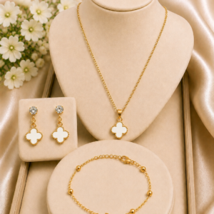 Clover Pendant Necklace, Earrings & Bracelet Jewelry Set for Women & Girls