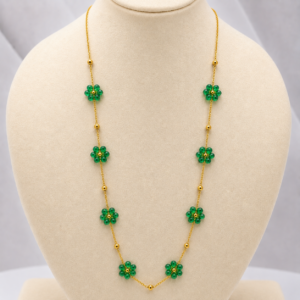 Green Floral Beaded Necklace for Women & Girls