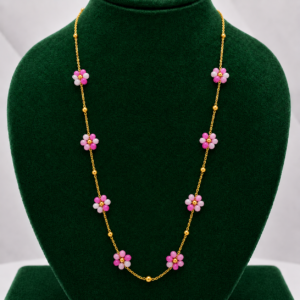 Pink Floral Beaded Necklace for Women & Girls