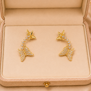 Gold-Tone Crystal Butterfly Climber Earrings for Women