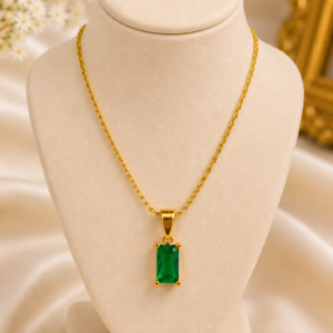 Green Gemstone Gold Pendant Necklace For Women and Girls
