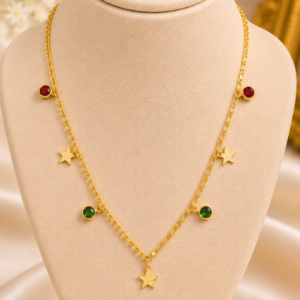 Golden Star & Multicolor Stone Long Necklace for Women & Girls