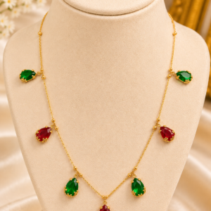 Green & Red Teardrop Gemstone Necklace For women and girls