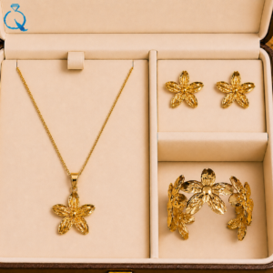 Gold-Plated Floral Necklace & Bracelet Jewellery Set.