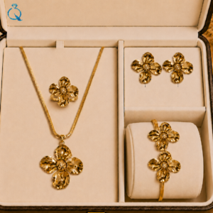 Gold-Plated Floral Necklace & Bracelet Jewellery Set.