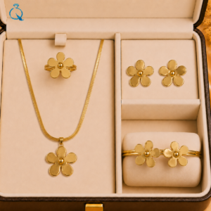 Gold-Plated Floral Necklace & Bracelet Jewellery Set.