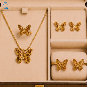 Gold-Plated Butterfly Necklace & Bracelet Jewellery Set.