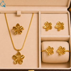 Gold-Plated Floral Necklace & Bracelet Jewellery Set.