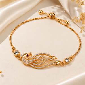 Gold Peacock Design Bracelet with CZ Stones for Women & Girls