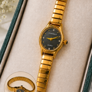Gold-Tone Round Analog Watch For Women & Girls
