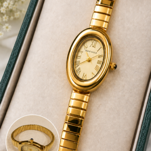 Gold-Tone Oval Analog Watch For Women & Girls