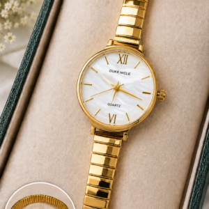 Gold-Tone Round Analog Watch For Women & Girls
