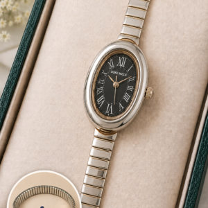 Silver-Tone Oval Analog Watch For Women & Girls